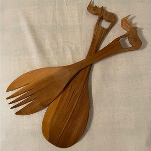 African Rhino wooden serving utensils.  Hand carved.